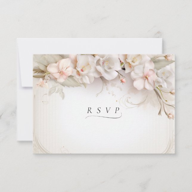 Beautiful Pink White Watercolor Flowers RSVP Card (Front)