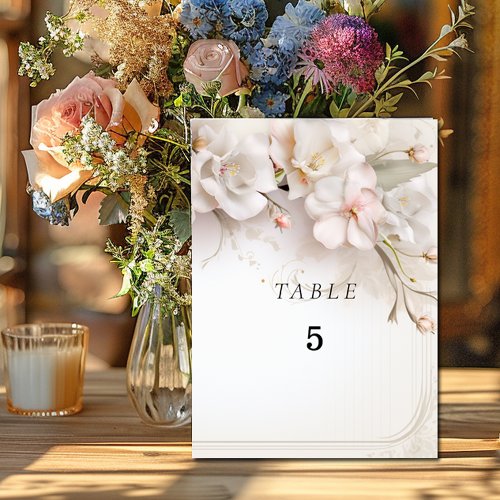 Beautiful Pink White Watercolor Flowers  Table Number