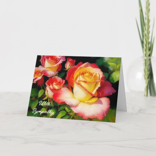 Beautiful Pink Yellow Rose Flower Sympathy Card (Front)