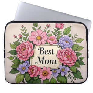 Beautiful Pinkish Flowery Best Mom Laptop Sleeve