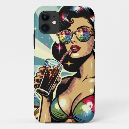 Beautiful Pinup Woman with a Cola on the Beach iPhone 11 Case