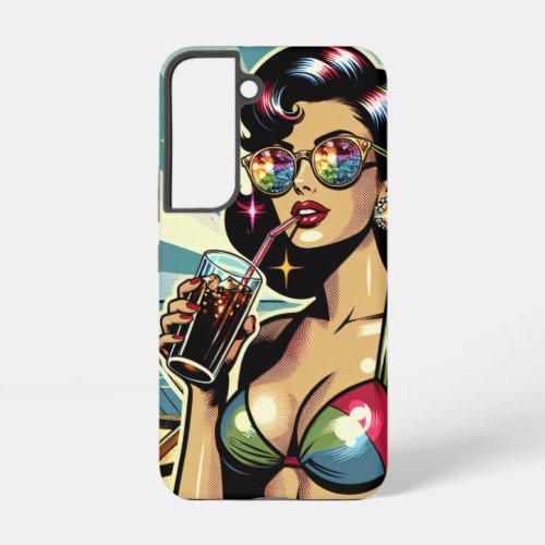Beautiful Pinup Woman with a Cola on the Beach Samsung Galaxy S22 Case