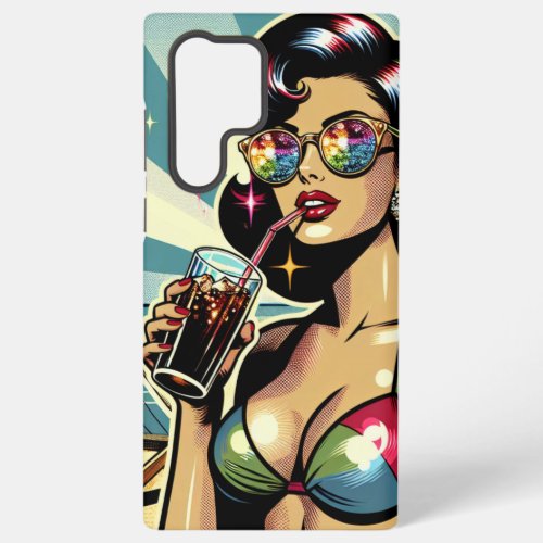 Beautiful Pinup Woman with a Cola on the Beach Samsung Galaxy S22 Ultra Case