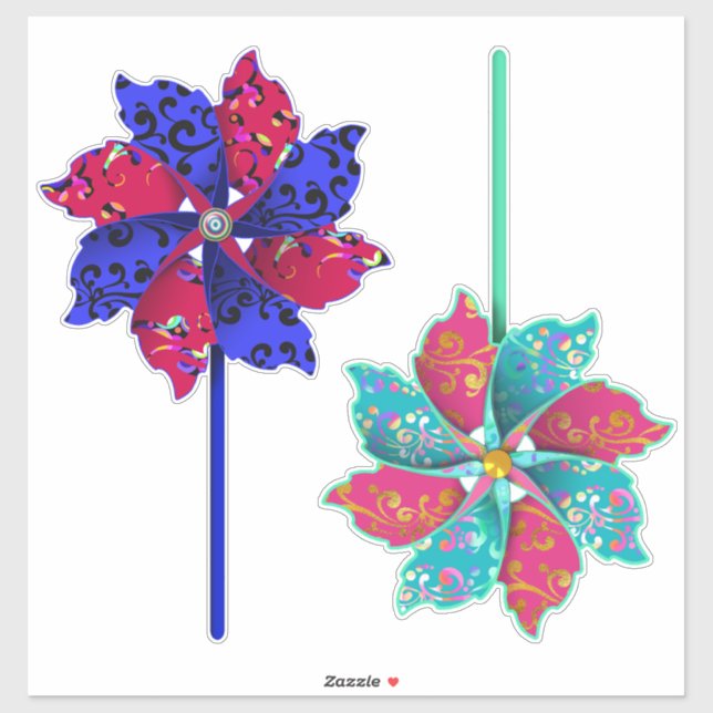 Beautiful Pinwheels Blue and Aqua Sticker (Sheet)