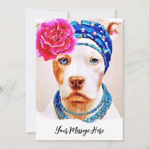 Beautiful Pitbull Portrait Fun Watercolor Art Thank You Card