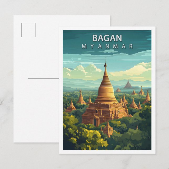 Beautiful Place Bagan Myanmar Art Travel Postcard (Front/Back)