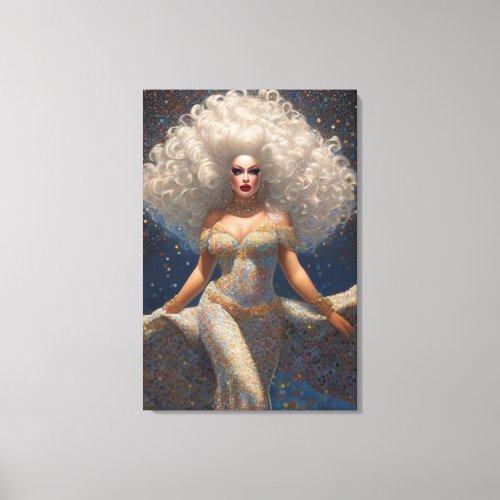 Beautiful Platinum Bombshell Drag Queen Portrait Canvas Print