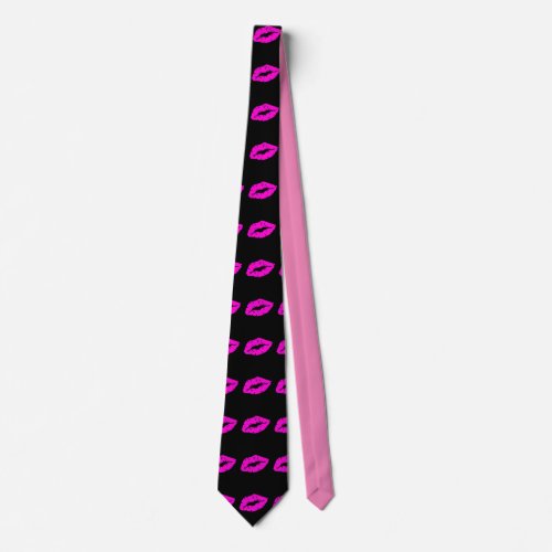 Beautiful Playful Pink Lipstick Kiss Isolated Neck Tie