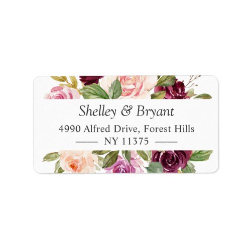 Beautiful Plum Purple Blush Floral Address Label