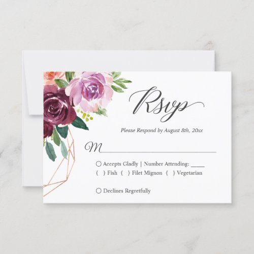 Beautiful Plum Purple Floral Wedding RSVP Card - Customize this "Modern Beautiful Plum Purple Floral Wedding RSVP Card" to perfectly match your invitations. For further customization, please click the "customize further" link and use our design tool to modify this template. If you need help or matching items, please contact me.