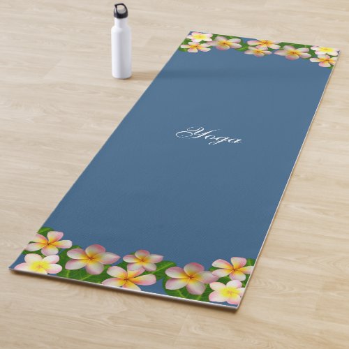 Beautiful Plumeria Flowers on Award Blue Yoga Mat