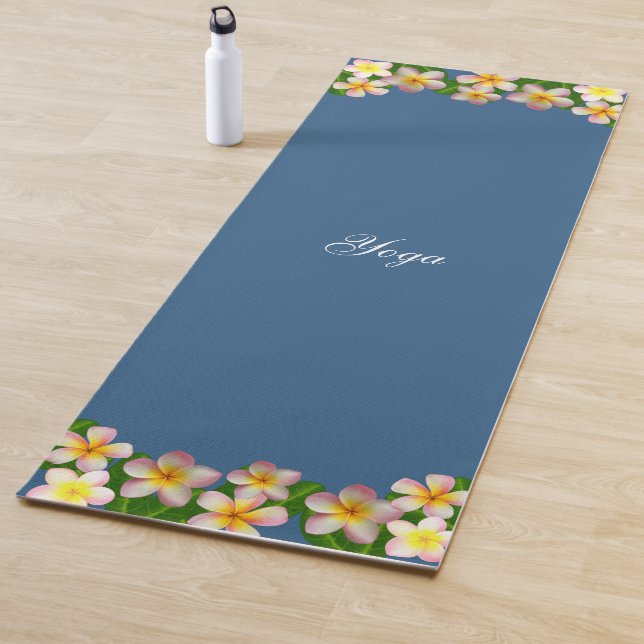 Beautiful Plumeria Flowers on Award Blue Yoga Mat (In Situ)