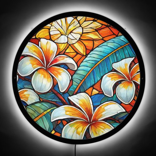 Beautiful plumeria Stained glass art in orange