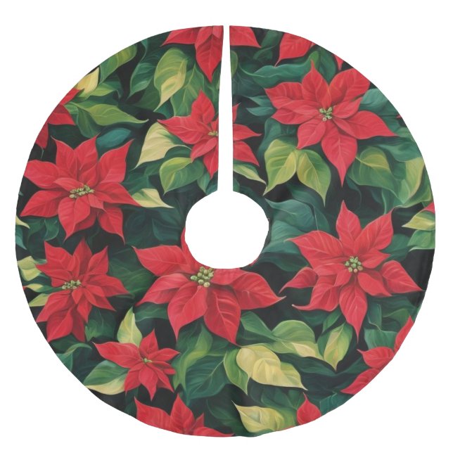 Beautiful Poinsettia  Brushed Polyester Tree Skirt (Front)