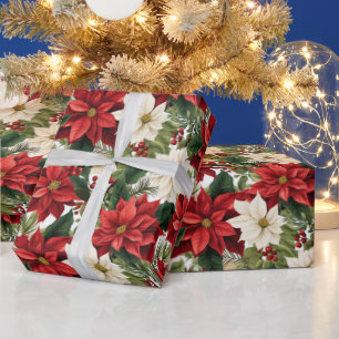Beautiful Poinsettia Christmas Wrapping Paper