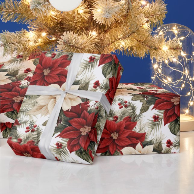 Beautiful Poinsettia Christmas Wrapping Paper (Holidays)