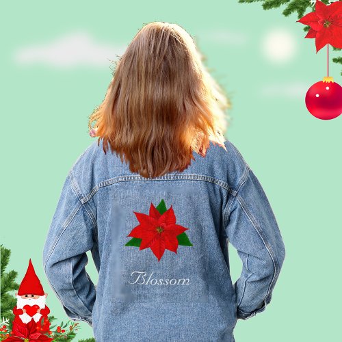 Beautiful Poinsettia Flower Blossom Denim Jacket