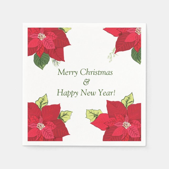 Beautiful Poinsettia Flowers Custom Christmas Napkins (Front)