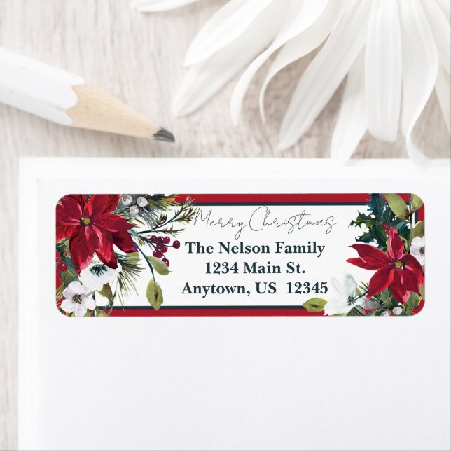 Beautiful poinsettia frame Christmas Holiday  Label (Insitu)