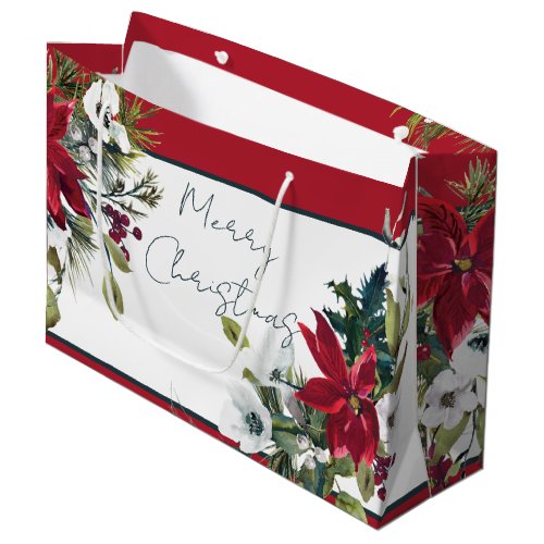 Beautiful poinsettia frame Christmas Holiday  Large Gift Bag