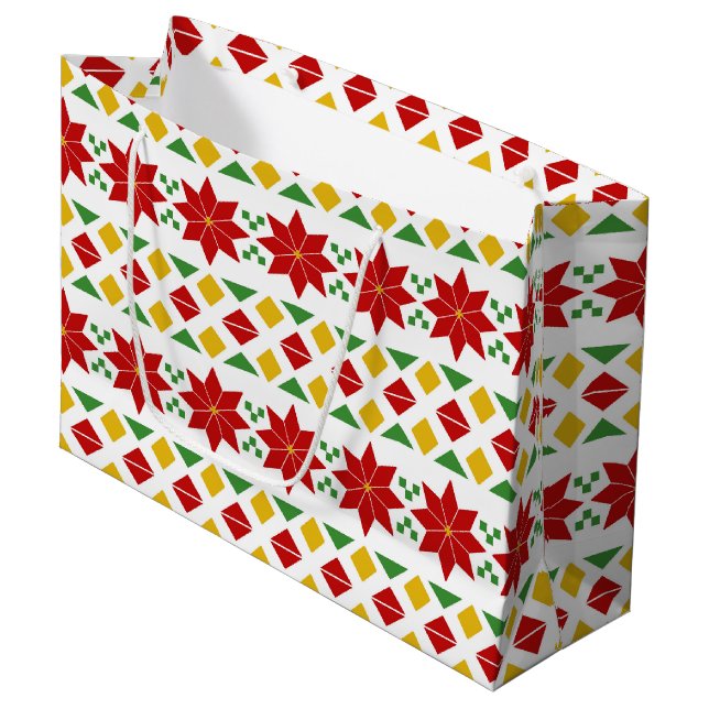 Beautiful Poinsettia Gift Bag - Large, Glossy (Front Angled)