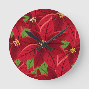 Beautiful Poinsettia Round Clock