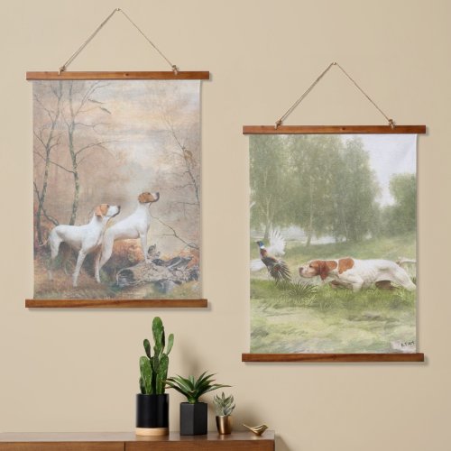 Beautiful pointer with pheasants     hanging tapestry