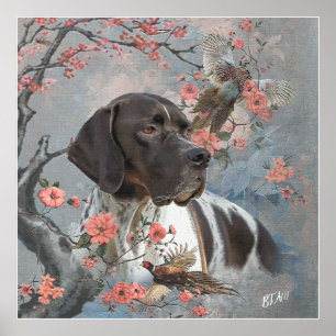 Beautiful pointer with pheasants poster