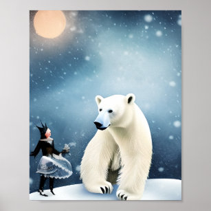 Beautiful Polar Bear and Snow Fairy Poster