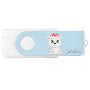 Beautiful polar bear on light blue flash drive