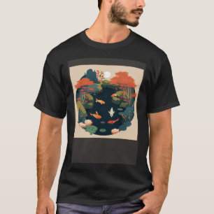 Beautiful Pond in autumn sun over forest with Koi T-Shirt