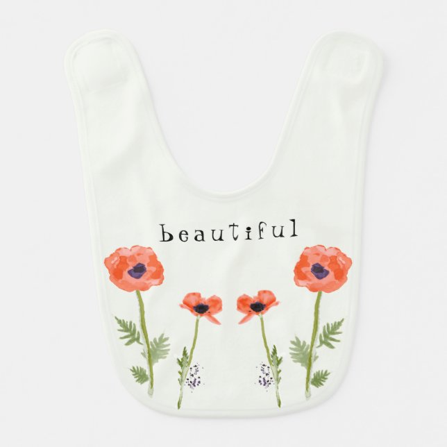 Beautiful Poppies Flowers Baby Bib (Front)