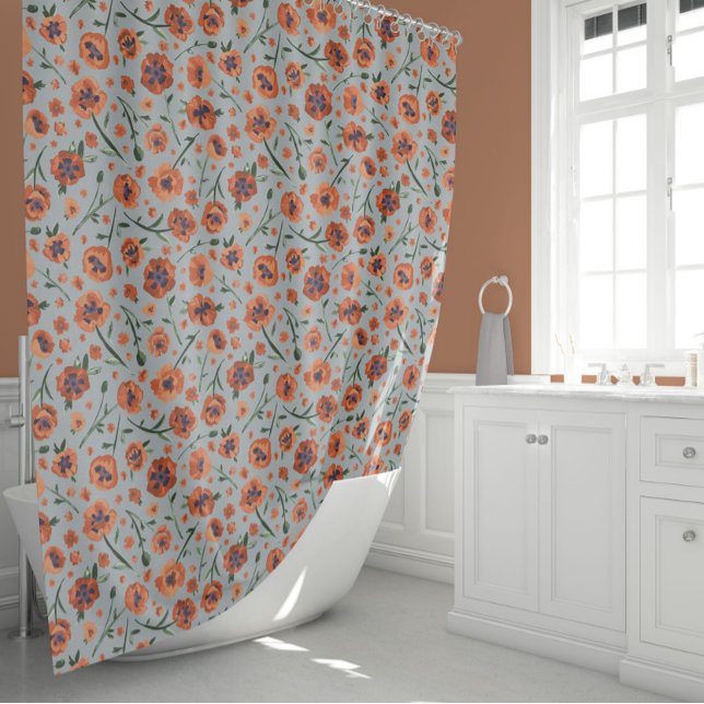 Beautiful Poppies Orange Floral Shower Curtain (Beautiful Poppies Orange Floral Shower Curtain from Studio Posies.)