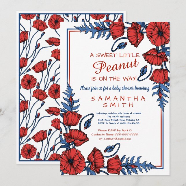 Beautiful Poppy Floral Personalized Baby Shower In Invitation (Front/Back)