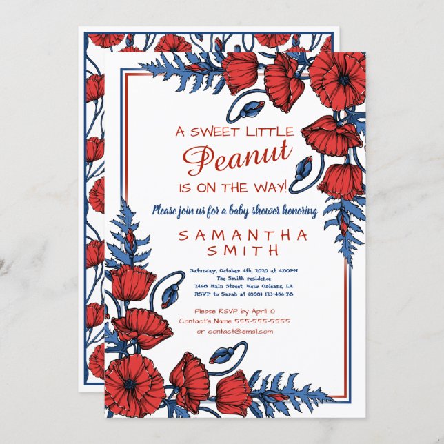 Beautiful Poppy Floral Personalized Baby Shower In Invitation (Front/Back)