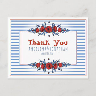 Beautiful Poppy Floral & Stripes Postcard