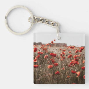 beautiful poppy flowers keychain