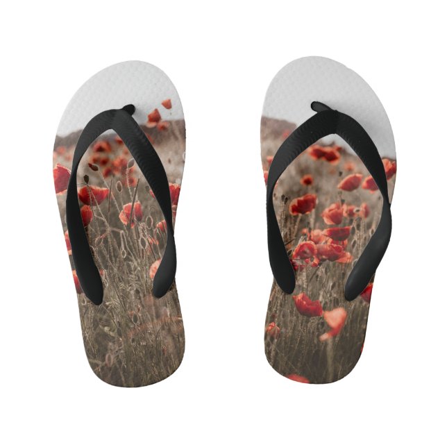 beautiful poppy flowers kid's flip flops (Footbed)