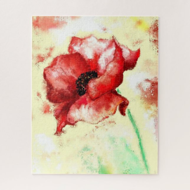 Beautiful Poppy Puzzle - Painting Watercolor (Vertical)