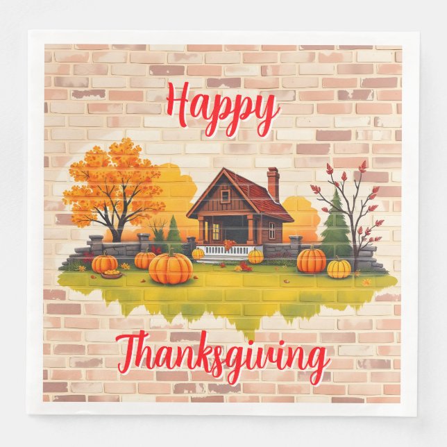 Beautiful Popular Happy Thanksgiving Fall Paper Dinner Napkins (Front)