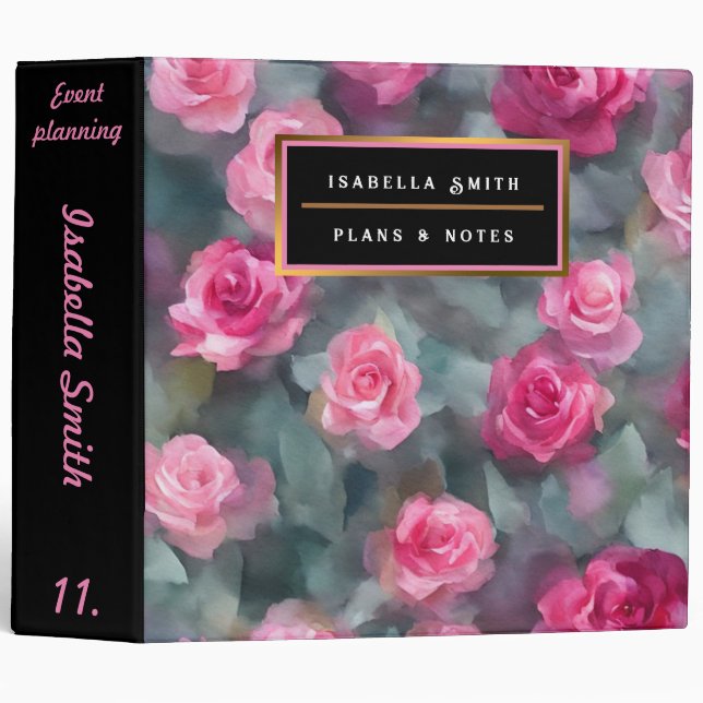 Beautiful Popular Watercolor Pink Roses Collection 3 Ring Binder (Front/Spine)
