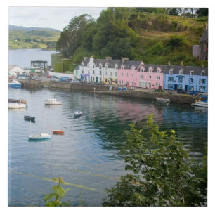 Beautiful port and sailboats with reflections in 2 ceramic tile