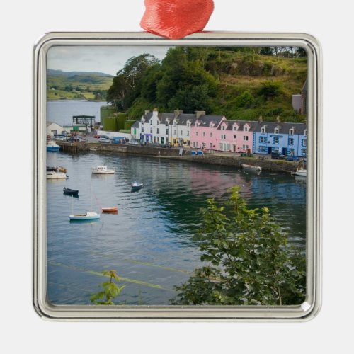 Beautiful port and sailboats with reflections in 2 metal ornament