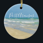 Beautiful Port Aransas Beach Ceramic Ornament<br><div class="desc">Beautiful beach photography showing the serene beauty of the Port Aransas seashore. A pretty sandpiper stands at the edge of the lovely blue green waters looking out over the calm ocean on a bright sunshine day. Perfect seaside Christmas ornament gift for those who love this beautiful Texas beach town.</div>