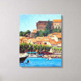 Beautiful Port of Collioure in Blue Green Orange Canvas Print