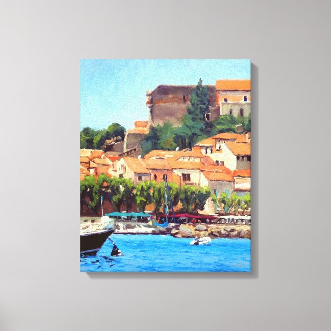 Beautiful Port of Collioure in Blue Green Orange Canvas Print (Front)