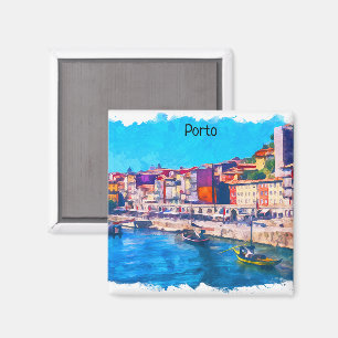 Beautiful Porto Portugal Panorama View Watercolor Magnet