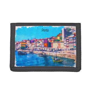 Beautiful Porto Portugal Panorama View Watercolor Trifold Wallet