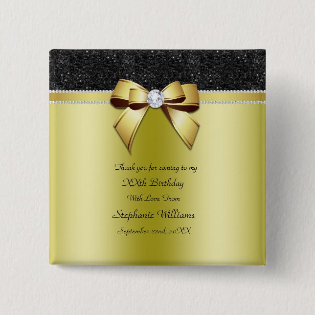 Beautiful Posh Gold & Black Jewel Birthday Favor Button (Front)