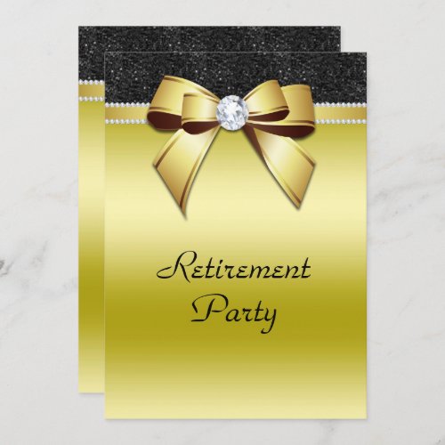 Beautiful Posh Gold  Black Jewel Retirement Invitation